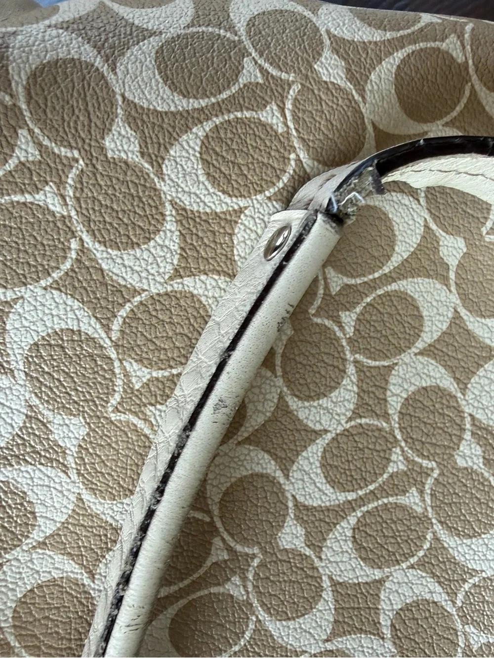 Coach Beige Tote with Pink Center Stripe